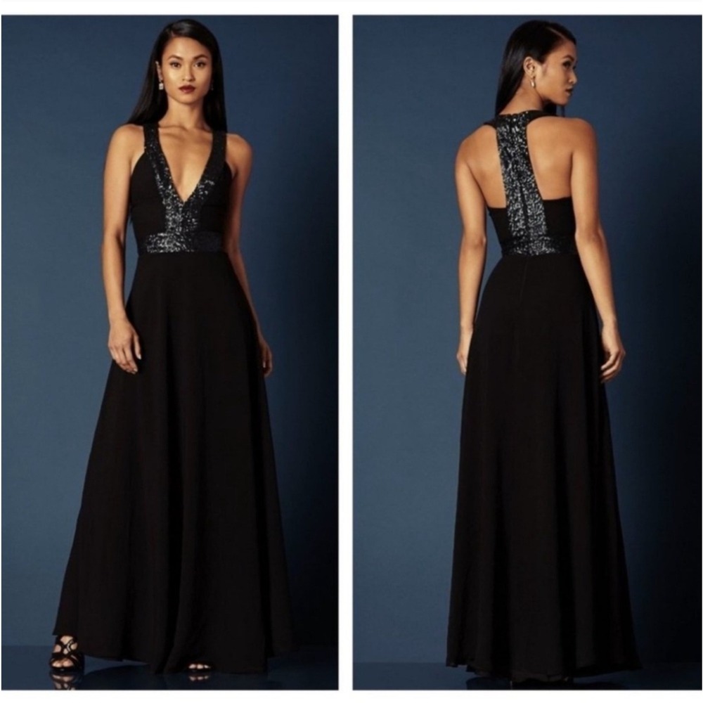 Black Sequin Halter V-Neck Evening Dress
